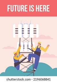 5g red inalámbrica de internet y servicios de conexión de telecomunicaciones y proveedores de servicios de internet banner o afiche, ilustración vectorial de caricatura plana.