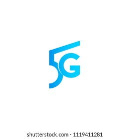 5G label design template. Blue vector icon of 5th generation wireless internet network connection. Information technology logo.