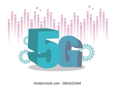 5G lettering in 3D with digital background. Concept of 5G network, high-speed mobile Internet, new generation networks. Flat vector illustration.