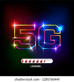 5G loading high speed innovation connection. Vector concept of abstract 5G symbol new wireless internet connection.