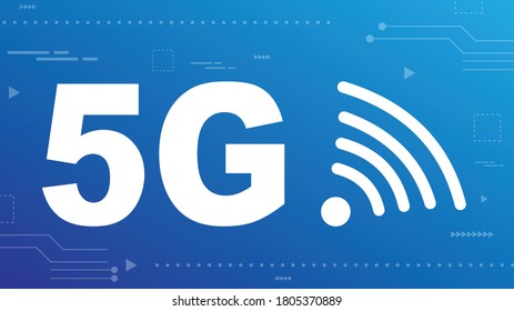 Diseño vectorial de concepto de logotipo 5G en fondo azul