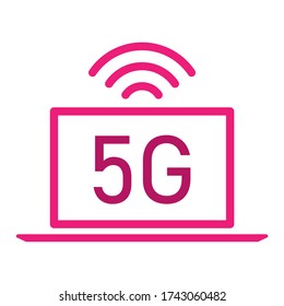 Logotipo 5g con ordenador portátil - Concepto de Internet rápido 5G, logotipo 5G sobre las siluetas del portátil. Ilustración de material vectorial. Ilustración 5 g símbolo de internet en estilo minimalista de línea plana.