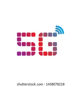 5G logo network speed circuit technology illustration in isolated white background, broadband telecommunication wireless internet concept