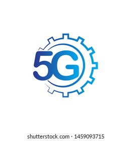 5G logo network speed technology illustration in isolated white background, broadband telecommunication wireless internet concept