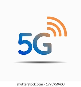 5g logo vector icon. 5 g network speed of wireless internet technology. Broadcast symbol concept. Wifi broadband modern flat design for 5th generation of mobile internet in blue and orange color V2