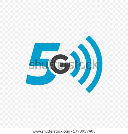5g logo vector icon. 5 g network speed of wireless internet technology. Broadcast symbol concept. Wifi broadband modern flat design for 5th generation of mobile internet in blue and black color V3