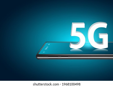 5G messages are placed on the smartphone screen and there is a bright blue light surrounding it,object on dark background,Internet network concept design