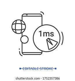 5g millisecond latency icon. Fifth generation internet speed. Fast web connection for global data. Digital technology and telecommunication concept. Thin line vector illustration.Editable stroke
