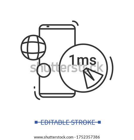 5g millisecond latency icon. Fifth generation internet speed. Fast web connection for global data. Digital technology and telecommunication concept. Thin line vector illustration.Editable stroke
