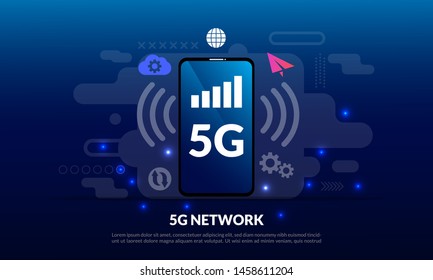5G mobile network concept, broadband telecommunication wireless internet, Global network high speed innovation connection data rate technology, flat icon,suitable for web landing page, banner, vector 