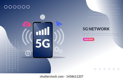 5G mobile network concept, broadband telecommunication wireless internet, Global network high speed innovation connection data rate technology, flat icon,suitable for web landing page, banner, vector 