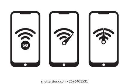 Ícones de conexão sem fio e velocidade de Internet do Smartphone da ilustração do vetor da rede móvel 5G