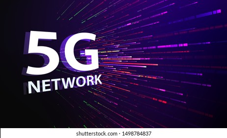 5G mobile network technology background. Internet of next generation. Neon futuristic wallpaper