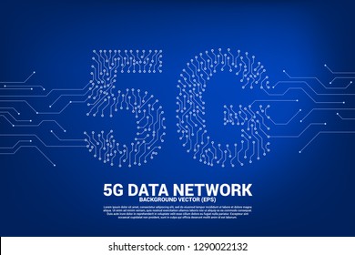 5G mobile networking from dot and line circuit board graphic style. Concept for mobile sim card technology and network.