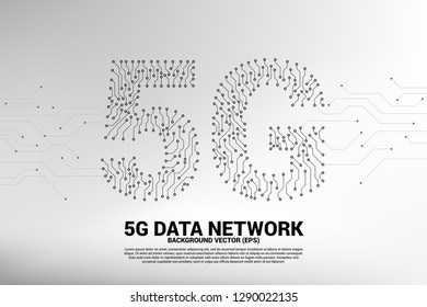 5G mobile networking from dot and line circuit board graphic style. Concept for mobile sim card technology and network.