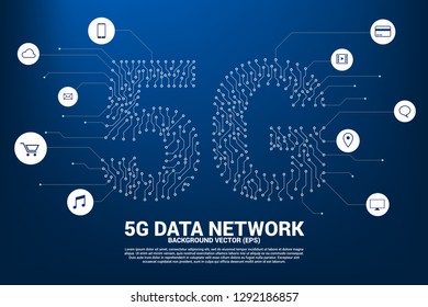 5G mobile networking from dot and line circuit board graphic style. Concept for mobile sim card technology and network.