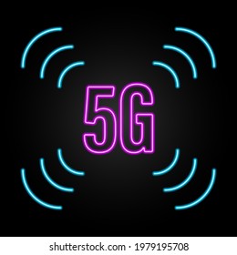 5G neon sign, modern glowing banner design, colorful modern design trends on black background. Vector illustration.