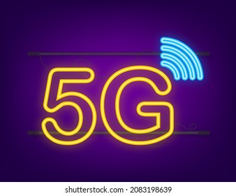 5G neon symbol set isolated on background, mobile communication technology and smartphone network. Vector stock illustration