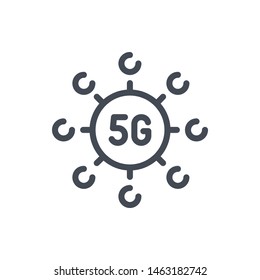 5G network connection line icon. Vector outline sign.
