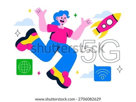 5G Network Connectivity Wireless Technology Vector Illustration Featuring Transmitter Tower Providing High-Speed Mobile Internet Communication