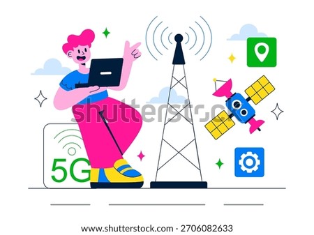 5G Network Connectivity Wireless Technology Vector Illustration Featuring Transmitter Tower Providing High-Speed Mobile Internet Communication