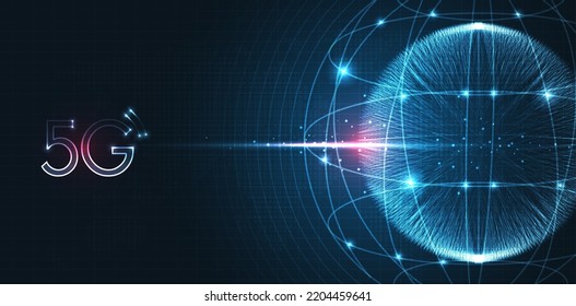 5G network digital hologram and internet Wi-fi connection and internet of things with modern city skyline. Smart city and communication network concept. High speed, broadband telecommunication. vector