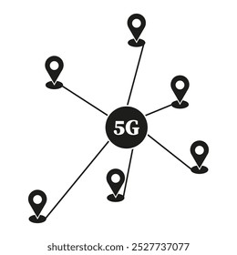 Icono de la red 5G. Símbolo de punto de conexión. Vector de mapa inalámbrico. Contorno de señal negro.