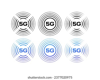 iconos de red 5G. Distintos estilos, iconos de señal circular 5G, red 5G. Iconos del vector