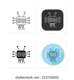  5g network icons set. Broadband technology of fifth generation web connection sign. Global digital telecommunication.Collection of icons in linear, filled, color styles.Isolated vector illustrations