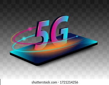 5G network. Innovative generation of the global high speed Internet broadband. New wireless internet wifi connection. Illustration on a transparent background. Vector