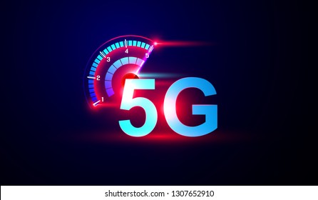 5G Network Internet Logo With Speed Meter Vector.