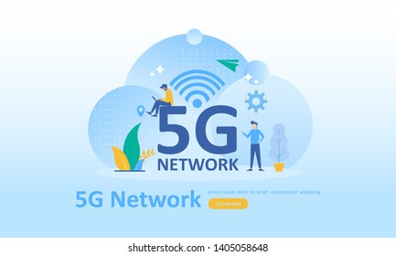 5G Network Internet Mobile Wireless Business concept, Suitable for web landing page, ui, mobile app, banner template. Vector Illustration