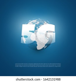 Etiqueta de red 5G con el globo terrestre - Telecomunicaciones móviles de banda ancha de alta velocidad y concepto de diseño de Internet inalámbrico