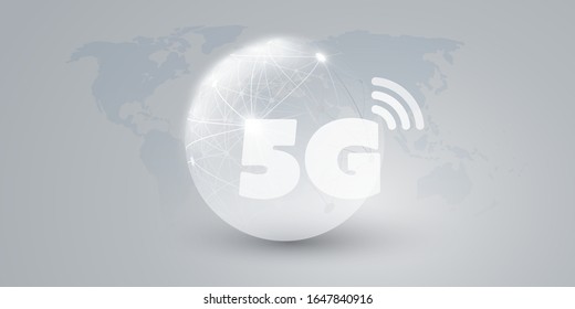 5G-Netzwerklabel mit Globe - Design-Konzept für High-Speed-, Breitband-Mobilfunk- und Wireless-Systeme