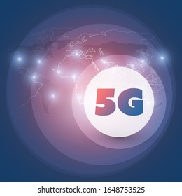 Etiqueta de red 5G con nodos brillantes - Servicios inalámbricos y de telecomunicaciones móviles de banda ancha, soluciones de acceso a Internet - Concepto de diseño