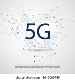 5G Network Label with Wireframe Mesh - High Speed, Broadband Mobile Telecommunication and Wireless IoT Systems Design Concept