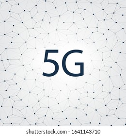 5G Network Label with Wireframe Mesh - High Speed, Broadband Mobile Telecommunication and Wireless IoT Systems Design Concept