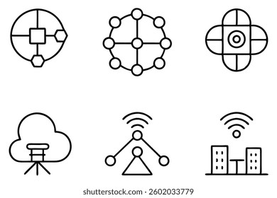 5g network line art illustration in wireless data systems.eps