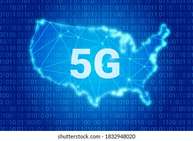 5G network - next generation wireless internet connection. 5g text on background of a USA map. vector illustration