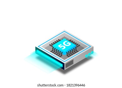 	
5G network processor illustration. Mobile wireless internet of next generation. Isometric futuristic micro chip. micro chip illustration. PC mainboard illustration background. 3D isometric hardware.