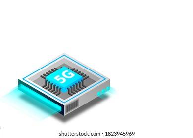 	
5G network processor illustration. Mobile wireless internet of next generation. Isometric futuristic micro chip. micro chip illustration. PC mainboard illustration background. 3D isometric hardware.