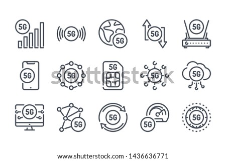 5G network related line icon set. High speed internet connection linear icons. Generation of networks outline vector signs and symbols collection.