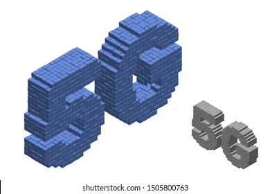 5G network sign. Wireless internet symbol. 3d voxel vector illustration. Isometric projection.
