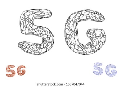 5G network sign. Wireless internet symbol. Vector wireframe outline 3d illustration.