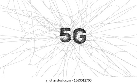 5G network sign. Wireless internet symbol. Curved lines 3d vector illustration.