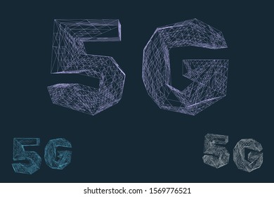5G network sign. Wireless internet symbol. Vector wireframe outline 3d illustration.