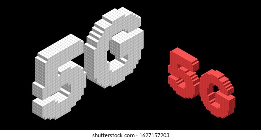 5G network sign. Wireless internet symbol. 3d voxel vector illustration. Isometric projection.