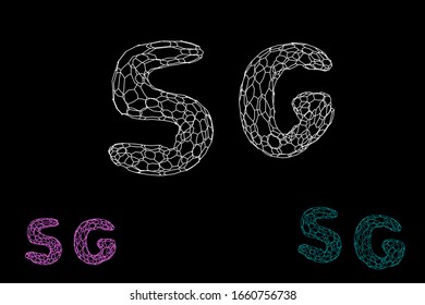 5G network sign. Wireless internet symbol. Vector wireframe outline 3d illustration.