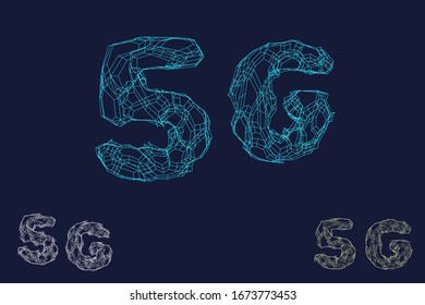 5G network sign. Wireless internet symbol. Vector wireframe outline 3d illustration.