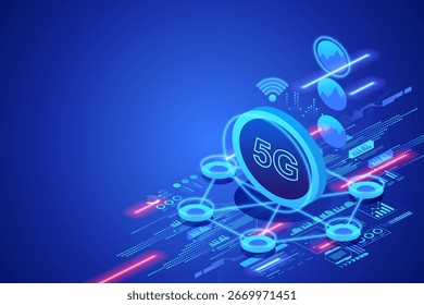 Rede 5G para automação de fábrica inteligente com conectividade ultrarrápida, comunicação de baixa latência, integração iot industrial e tecnologia de transformação digital. ilustração vetorial isométrica